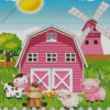 Pink Farm Barn Diamond Painting