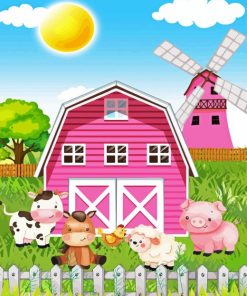 Pink Farm Barn Diamond Painting