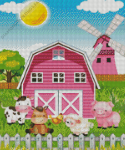 Pink Farm Barn Diamond Painting