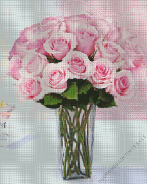 Pink Rose Flower Vase Diamond Painting