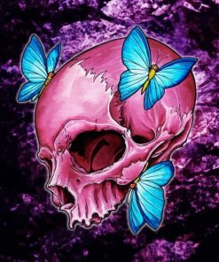 Pink Skull And Butterflies Diamond Painting