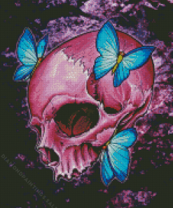 Pink Skull And Butterflies Diamond Painting