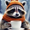 Raccoon With Coffee Diamond Painting