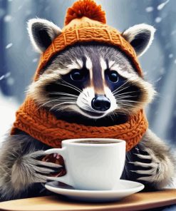 Raccoon With Coffee Diamond Painting