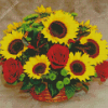 Red Roses With Sunflowers Diamond Painting