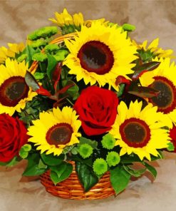 Red Roses With Sunflowers Diamond Painting