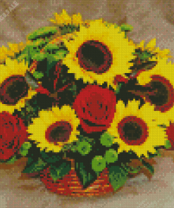 Red Roses With Sunflowers Diamond Painting