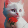 Rose And White Cat Diamond Painting