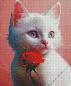 Rose And White Cat Diamond Painting