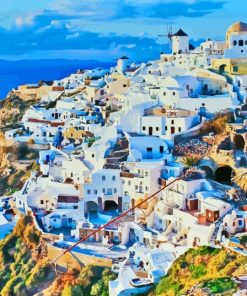 Santorini Cliff Village Diamond Painting