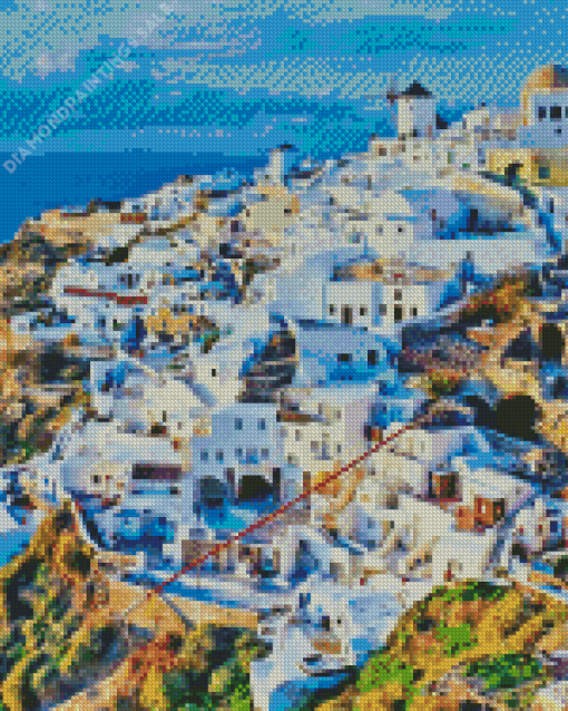 Santorini Cliff Village Diamond Painting