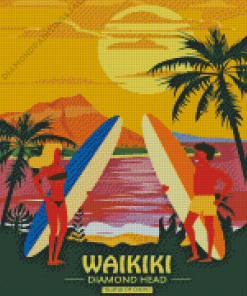 Waikiki Diamond Head Beach Diamond Painting