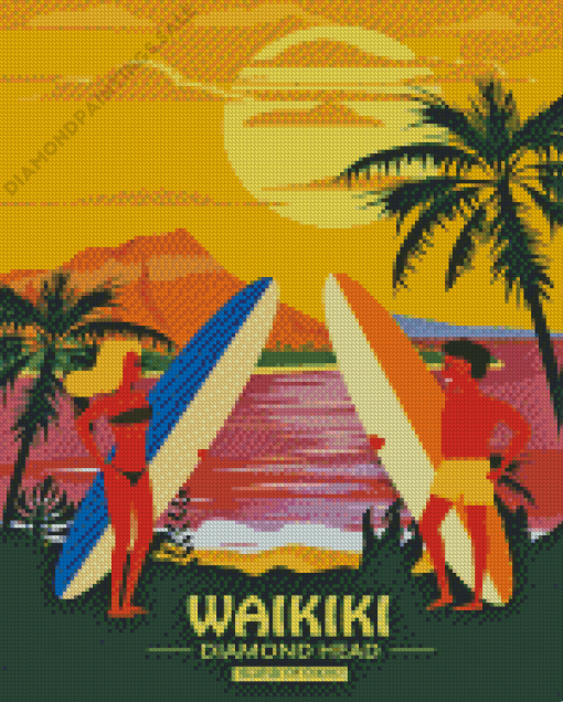 Waikiki Diamond Head Beach Diamond Painting