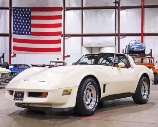 White 1981 Corvette Diamond Painting