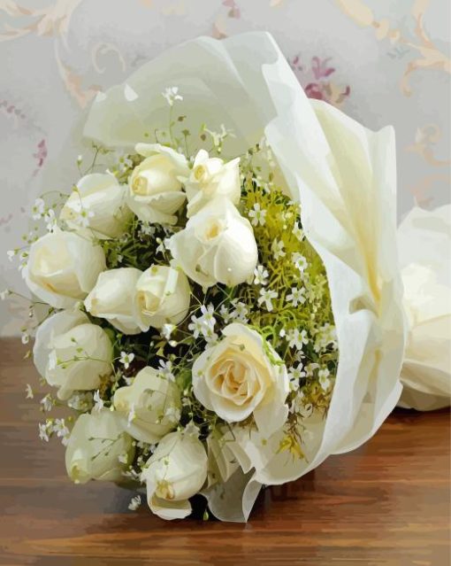 White Roses Bouquet Diamond Painting