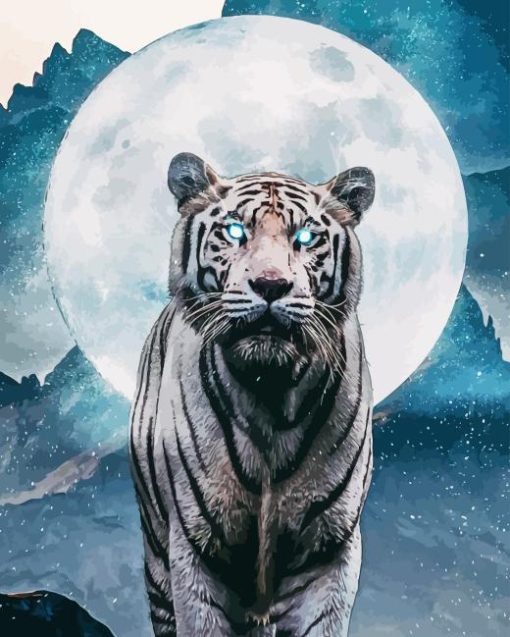 White Tiger And Moon Diamond Painting