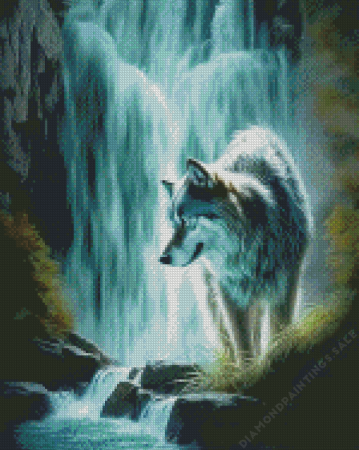 Wolf Waterfall Diamond Painting