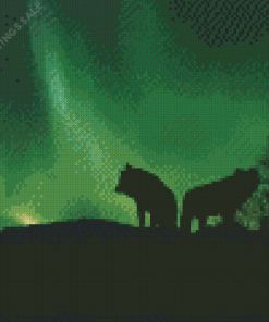 Wolves Silhouette in Northern Lights Diamond Painting