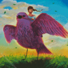 Woman Riding Purple Bird Diamond Painting