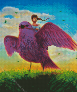 Woman Riding Purple Bird Diamond Painting