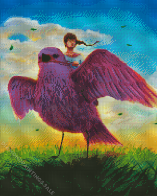 Woman Riding Purple Bird Diamond Painting