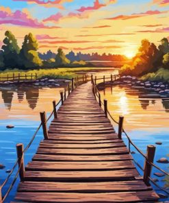 Wooden Bridge On Sunset Diamond Painting