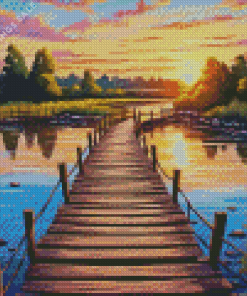 Wooden Bridge On Sunset Diamond Painting