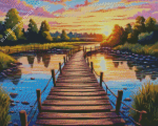 Wooden Bridge On Sunset Diamond Painting