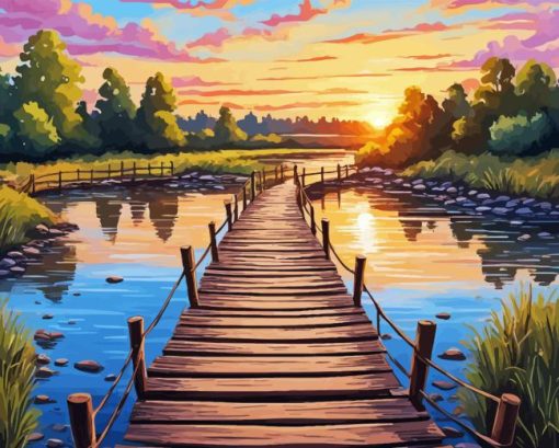 Wooden Bridge On Sunset Diamond Painting