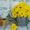 Yellow Flowers In Watering Pail Diamond Painting