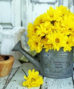 Yellow Flowers In Watering Pail Diamond Painting