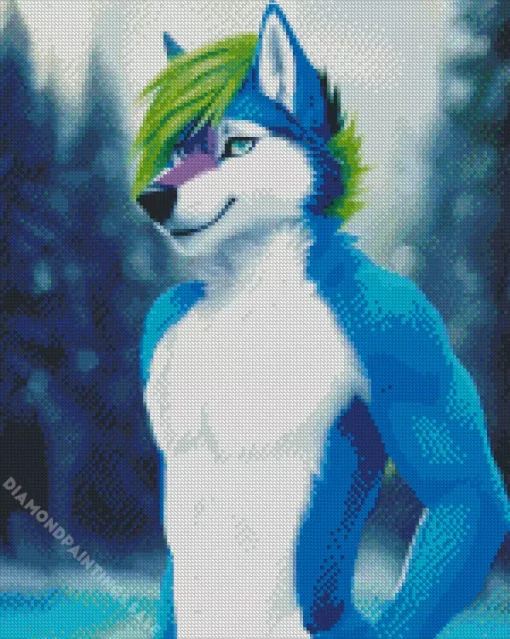 Anime Blue And Green Wolf Diamond Painting