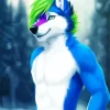 Anime Blue And Green Wolf Diamond Painting