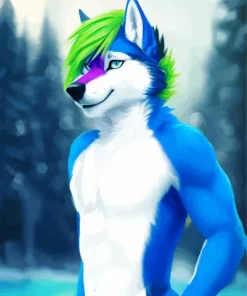 Anime Blue And Green Wolf Diamond Painting