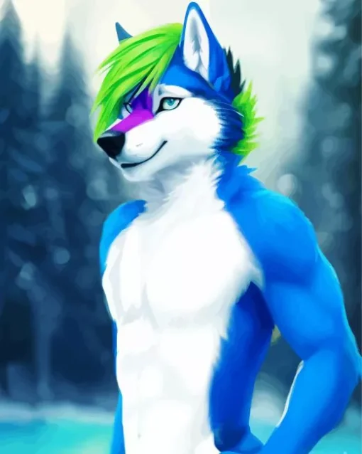 Anime Blue And Green Wolf Diamond Painting