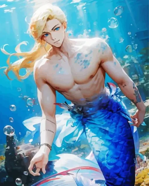 Anime Blue Merman Diamond Painting