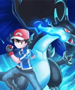 Ash And Blue Charizard Diamond Painting