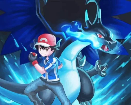 Ash And Blue Charizard Diamond Painting