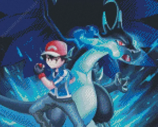 Ash And Blue Charizard Diamond Painting