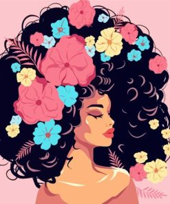Blooming Black Woman Flowers Diamond Painting