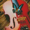 Blue And Black Butterfly On Violin Diamond Painting