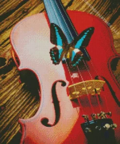 Blue And Black Butterfly On Violin Diamond Painting