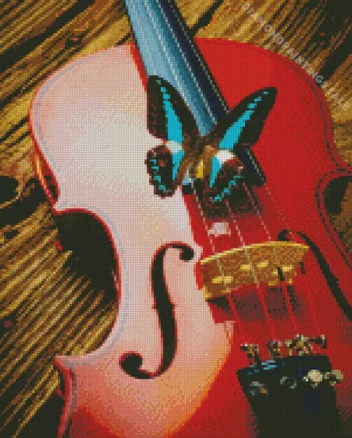 Blue And Black Butterfly On Violin Diamond Painting