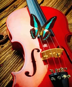 Blue And Black Butterfly On Violin Diamond Painting