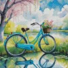 Blue Bike Water Reflection Diamond Painting