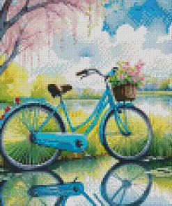 Blue Bike Water Reflection Diamond Painting