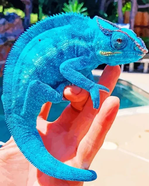 Blue Chameleon On Hand Diamond Painting