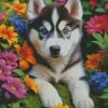Blue Eyes Husky And Flowers Diamond Painting