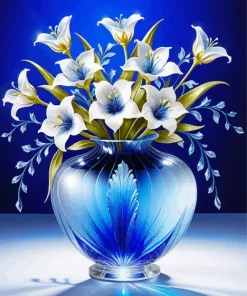 Blue Glass Vase Flowers Diamond Painting