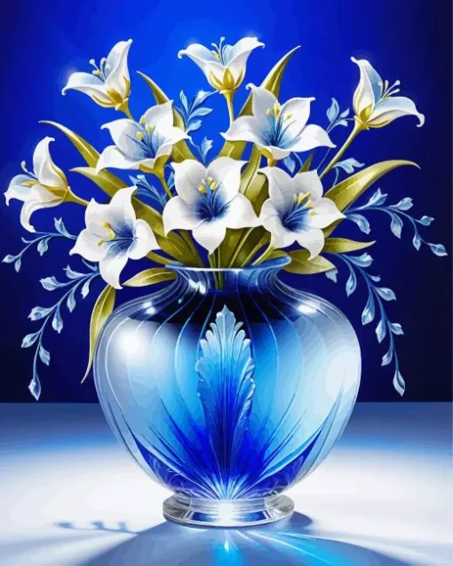 Blue Glass Vase Flowers Diamond Painting